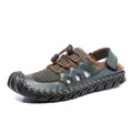 Breathable men's green mesh outdoor beach sandals with anti-slip rubber sole - 39 / Green