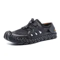 Breathable men's outdoor beach sandals featuring black mesh and durable rubber sole - 39 / Black
