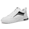 Eleganti sneaker bianche da uomo con rialzo interno di 10 cm e suola spessa e resistente - Bianco