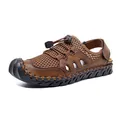 Durable men's casual brown mesh sandals for outdoor beach activities with toggle lacing - 39 / Khaki (Dark Brown)