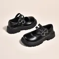 Schwarze Mary Jane-Schuhe für Mädchen mit doppelten Herzschnallen und Plateausohle. - 26 / Matte Oberfläche
