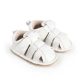 Detailed side view of breathable white baby walking sandals with secure velcro straps - Insole Length 11cm / White