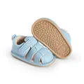 Detail view of light blue baby sandals showing the non-slip rubber sole and velcro straps - Insole Length 11cm / Sky Blue