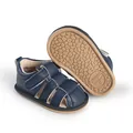 Macro detail of navy blue breathable baby pre-walker sandals featuring textured anti-slip sole - Insole Length 11cm / Dark Blue