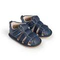 Close-up detail of navy blue soft-sole baby sandals with breathable design and hook loop closure - Insole Length 11cm / Dark Blue