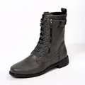 Elegante graue Damen-Stiefel mit seitlichem Reißverschluss und dekorativer Schnalle - 36 / Grau