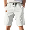 Détail du short d'été décontracté blanc pour homme avec cordon noir en tissu sergé respirant. - Blanc