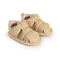 Side view showing details of khaki leather baby sandals with breathable hollow design for infants - Insole Length 11cm / Apricot