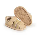 Detailed view of breathable tan baby sandals with pebble-textured anti-slip rubber soles. - Insole Length 11cm / Apricot