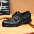 Chaussures Derby vintage en cuir de bison noir pour hommes avec semelles épaisses - 42 / Noir