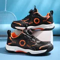 Zapatillas de bádminton transpirables para niños en negro y naranja con cierre de dial fácil - Negro Naranja Floral