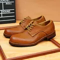 Chaussures Derby vintage haut de gamme en cuir de bison marron avec semelle Goodyear - 41 / Marron
