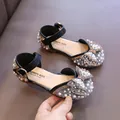 Elegant black girl's princess sandals featuring pearl and rhinestone bow details - Size 23 (Inner Length 14.5cm) / Black