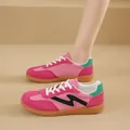 Pink and green color-block GAT sneakers for women with flat gum sole and white laces. - 35 / GAT Style (1088) / Pink
