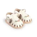 Close-up of white baby girl sandals featuring delicate flower embroidery and hollow design. - Insole Length 11cm / White