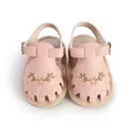 Soft pink baby walking sandals featuring elegant floral embroidery for infant girls - 11cm / Pink