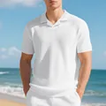 Polo casual da uomo in maglia a nido d'ape bianca con maniche corte e collo Burke - Taglia S / Top / Bianco