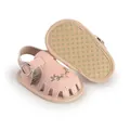 Detailed view of pink baby girl walking sandals with floral embroidery and anti-slip sole - Insole Length 11cm / Pink