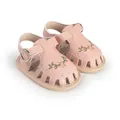 Detailed view of pink baby sandals with delicate floral embroidery and breathable cut-outs. - Insole Length 11cm / Pink
