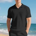 Polo da uomo in maglia a nido d'ape nera, vestibilità comoda e casual estiva - Taglia S / Top / Nero