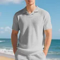 Set polo e pantaloncini grigi in maglia a nido d'ape da uomo per abbigliamento estivo - Taglia S / Top / Grigio chiaro
