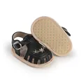 Close-up of black baby sandals featuring floral embroidery and a non-slip sole - Insole Length 11cm / Black