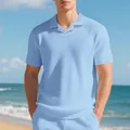 Polo da uomo in maglia a nido d'ape celeste a maniche corte per l'estate casual - Azzurro