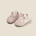 Cute pink baby walking shoes with floral decor and ribbon bow laces for toddlers - Size 16 (Inner Length 12.0cm) / 3D Flower Style / Pink