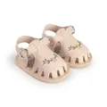 Close-up detail of beige baby girl walking sandals with delicate floral embroidery - Insole Length 11cm / Apricot
