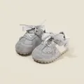 Adorable grey toddler walking shoes featuring stylish ribbon bows and floral details - Size 16 (Inner Length 12.0cm) / German Trainer Floral Style (3203) / Gray