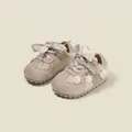Sweet beige toddler walking shoes featuring floral details and elegant ribbon laces - Size 16 (Inner Length 12.0cm) / German Trainer Sport Style (3203) / Khaki