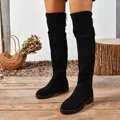 Stivali sopra il ginocchio in camoscio nero vintage per donna moda autunno-inverno chic - 36 / Nero