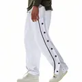 Detalle de pantalones de chándal hip-hop blancos con raya lateral y botones de presión - S / Bottoms / Blanco