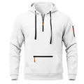Detaillierte Frontansicht eines schweren weißen Fleece-Hoodies mit halbem Reißverschluss. - M / Oberteile / Weiß