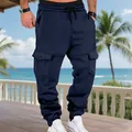 Vista dettagliata dei pantaloni cargo da uomo in pile pesante blu navy - Taglia S / Pantaloni e gonne / Blu Notte
