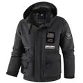 Dark grey men's casual hooded parka jacket with LEDUNTINO logo and utility pockets - XS (EU Size) / Tops / Dark Gray