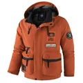 Men's burnt orange hooded outdoor parka casual jacket with stylish multi-pocket design - XS (EU Size) / Tops / Brick Red