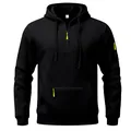 Schwarzer schwerer Fleece-Hoodie für Herren mit auffälligen neonfarbenen Reißverschlüssen - M / Oberteile / Schwarz