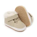 Botas de caminar altas para bebé en color beige con forro de piel sintética y suela suave - Albaricoque
