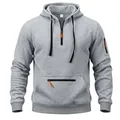 Grey heavy-weight fleece hoodie for men featuring zip pockets and drawstring detail - M / Tops / Light Gray