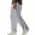 Vista detallada de pantalones de chándal hip-hop grises para hombre con botones laterales - Gris