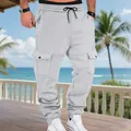 Dettaglio dei pantaloni cargo pesanti grigi da uomo con coulisse e tasche - Taglia S / Pantaloni e gonne / Grigio chiaro