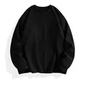 T-shirt noir à manches longues pour hommes avec col rond et poignets côtelés - Noir