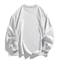 Vue détaillée d'un t-shirt gris à manches longues oversize avec col rond à côtes - Blanc Grisâtre