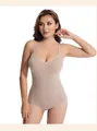 Seamless nude shapewear bodysuit for women featuring adjustable tummy control straps - S / Tops / Nude
