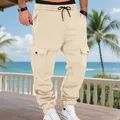 Heren khaki cargo joggingbroek met trekkoord en fleecevoering in tropische setting - Abrikoos