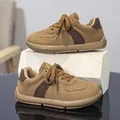 Women's retro brown suede German Army Trainers with lace-up design for autumn casual wear - 28 / Camel
