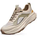 Beige breathable chunky sole men's sports sneakers featuring a comfortable lace-up design - Beige