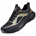 Comfortable black and gold men's breathable sneakers with thick foam platform soles. - Black