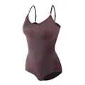 Seamless coffee-colored tummy control shapewear bodysuit with adjustable spaghetti straps. - S / Tops / Coffee